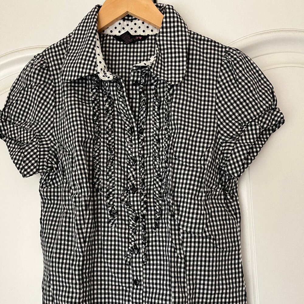 Forever 21 Gingham Short sleeve Top 100% Cotton Sz L Fits XS